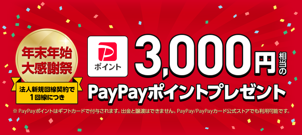 【年末年始 大感謝祭】法人新規契約でPayPayポイントプレゼントのPC用画像