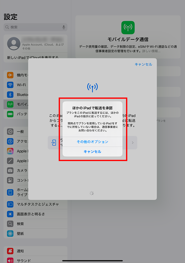 5.以下の画面が表示されたら、次のご使用中のiPadの手順にお進みください。